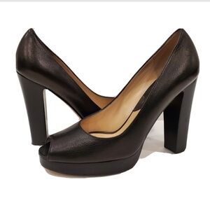 Michael Kors Collection Black Leather Peep Toe Platform Pumps